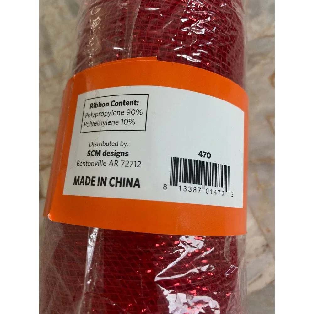 SCM designs Red Decorative Mesh Ribbon 21 Inch x 10 Yards Sparkle Metallic Roll